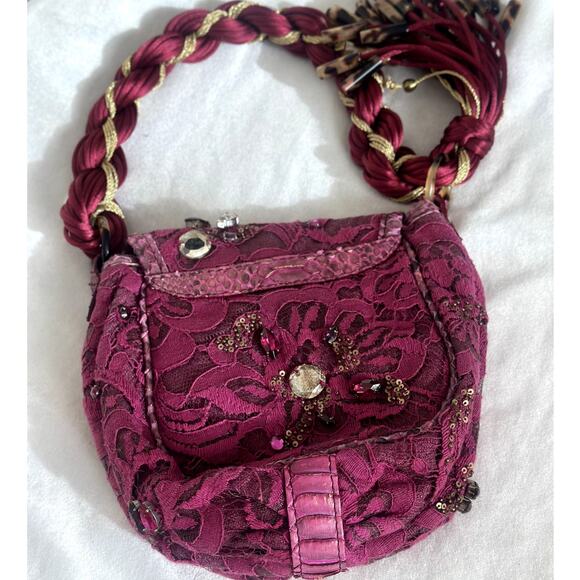 Vintage Donna Karan Collection Burgundy Lace Purse Boho Chic Whimsygoth - Picture 5 of 14